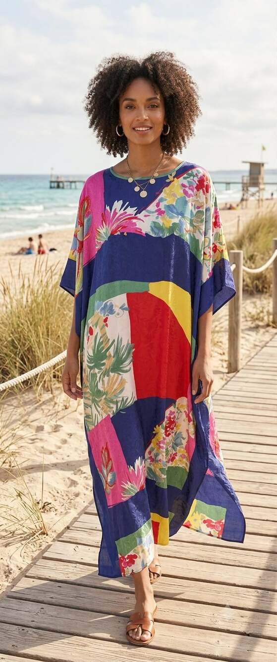 Vintage Ruth Norman New York Multicolor Abstract Jacquard Kaftan